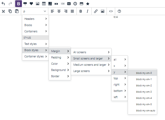 Custom Styles dropdown menu